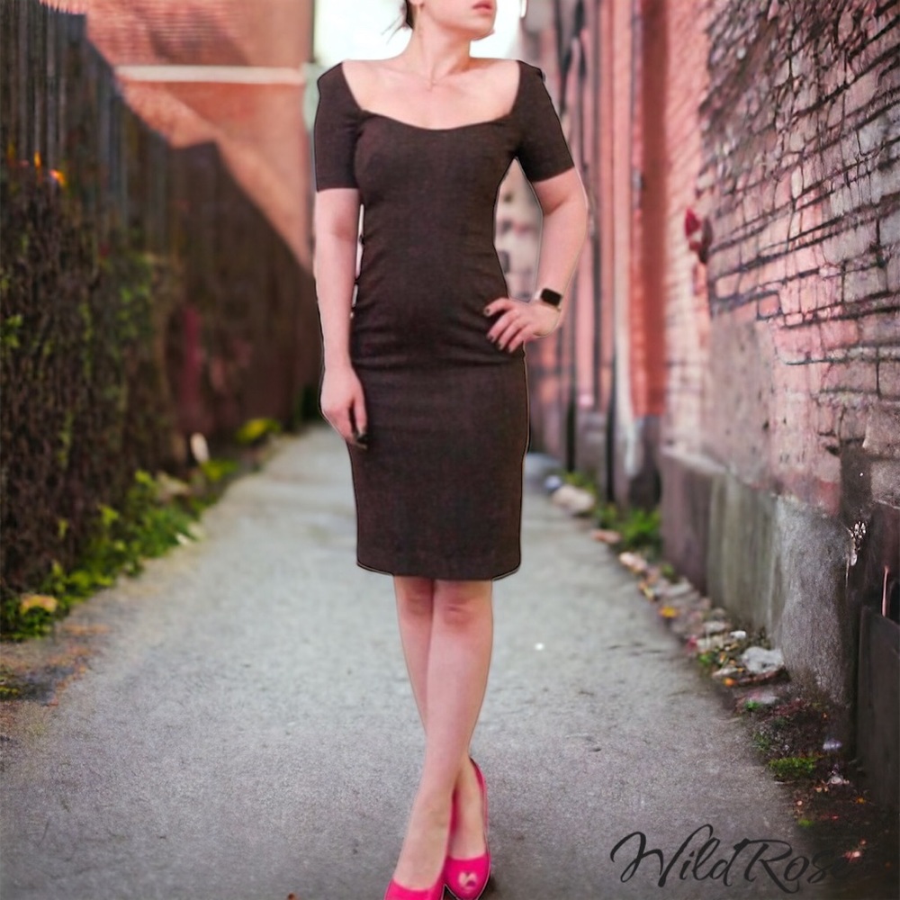 Zac Posen Gray Burgundy Pink Pencil Wool Dress 6